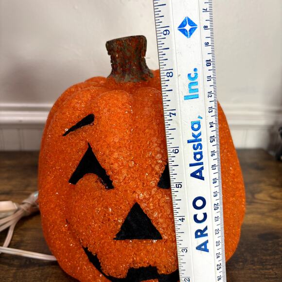 Jack O Lantern Pumpkin Melted Plastic Popcorn Light Up Vintage Halloween 8.5" - Picture 11 of 15